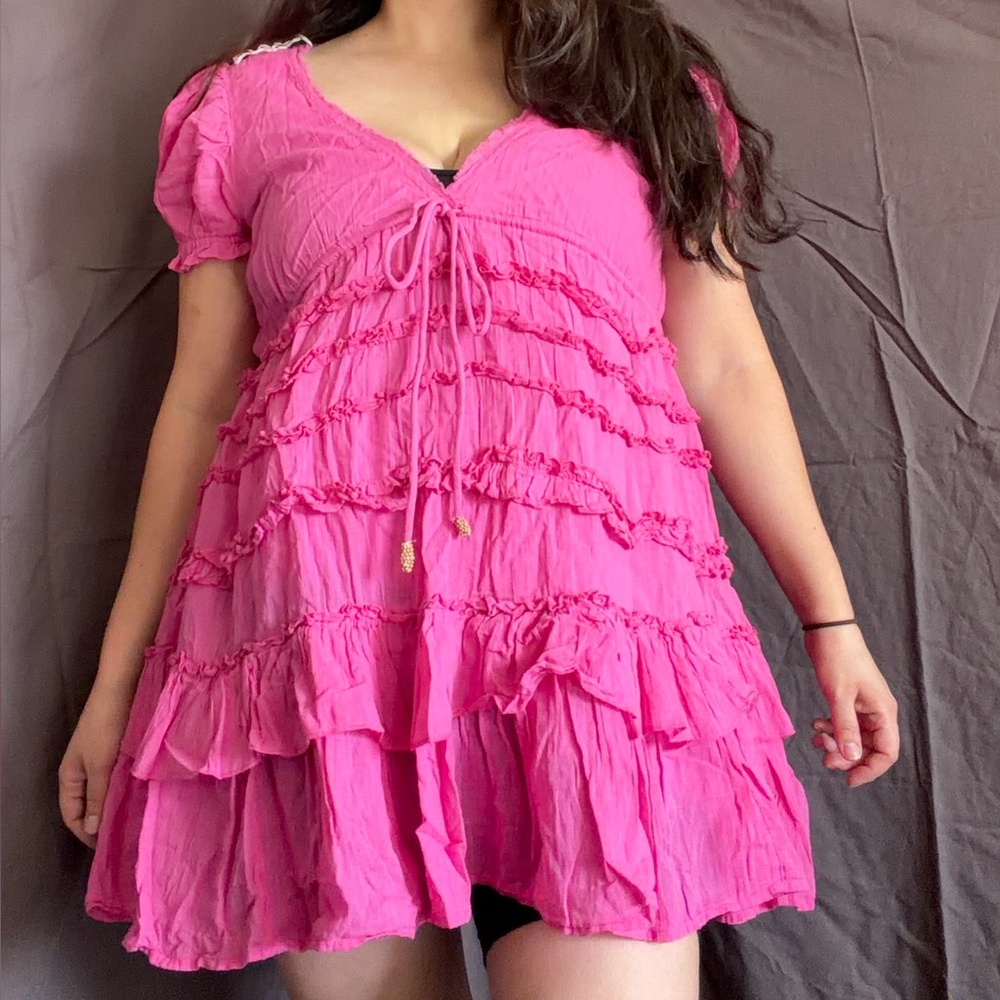 Free People Fuchsia Ruffled Mini Dress